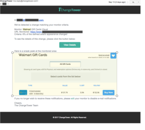 ChangeTower can alert you when a certain product is back in stock
